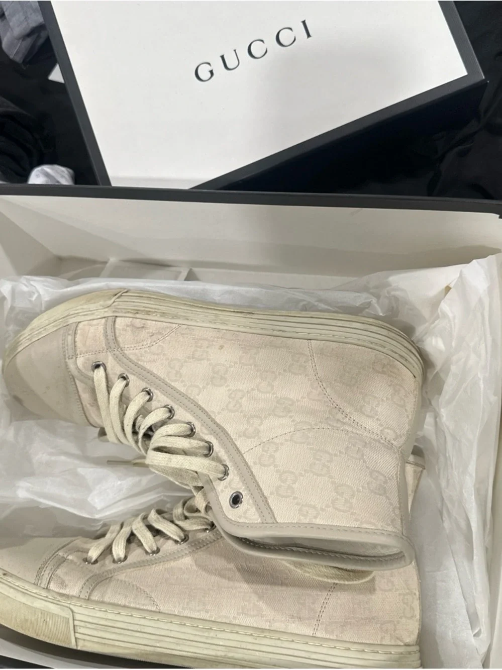 Gucci Men High-Top Canvas Sneaker in Beige US 9.5 EU 44.5